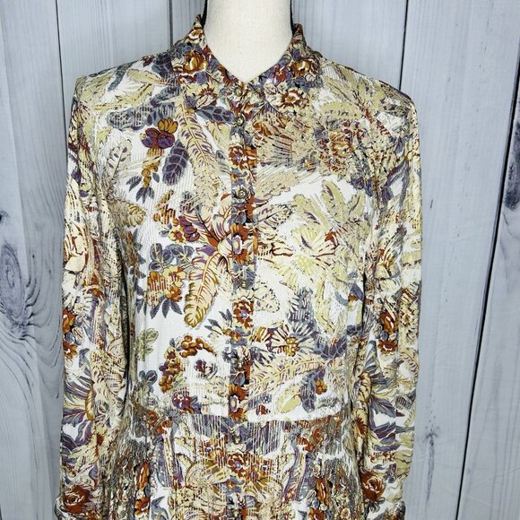 Soft Surroundings Mekness Metallic Floral Maxi Shirt Dress Duster Size S Boho - Picture 2 of 15
